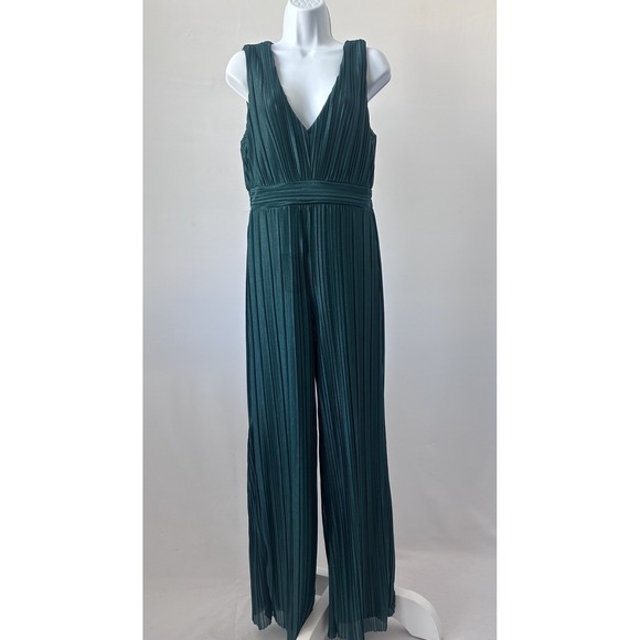 Francesca's Collections Pants - NWT! Francesca's Sz: M Green Plisse Pleated Wide Leg Jumpsuit Elegant Chic
